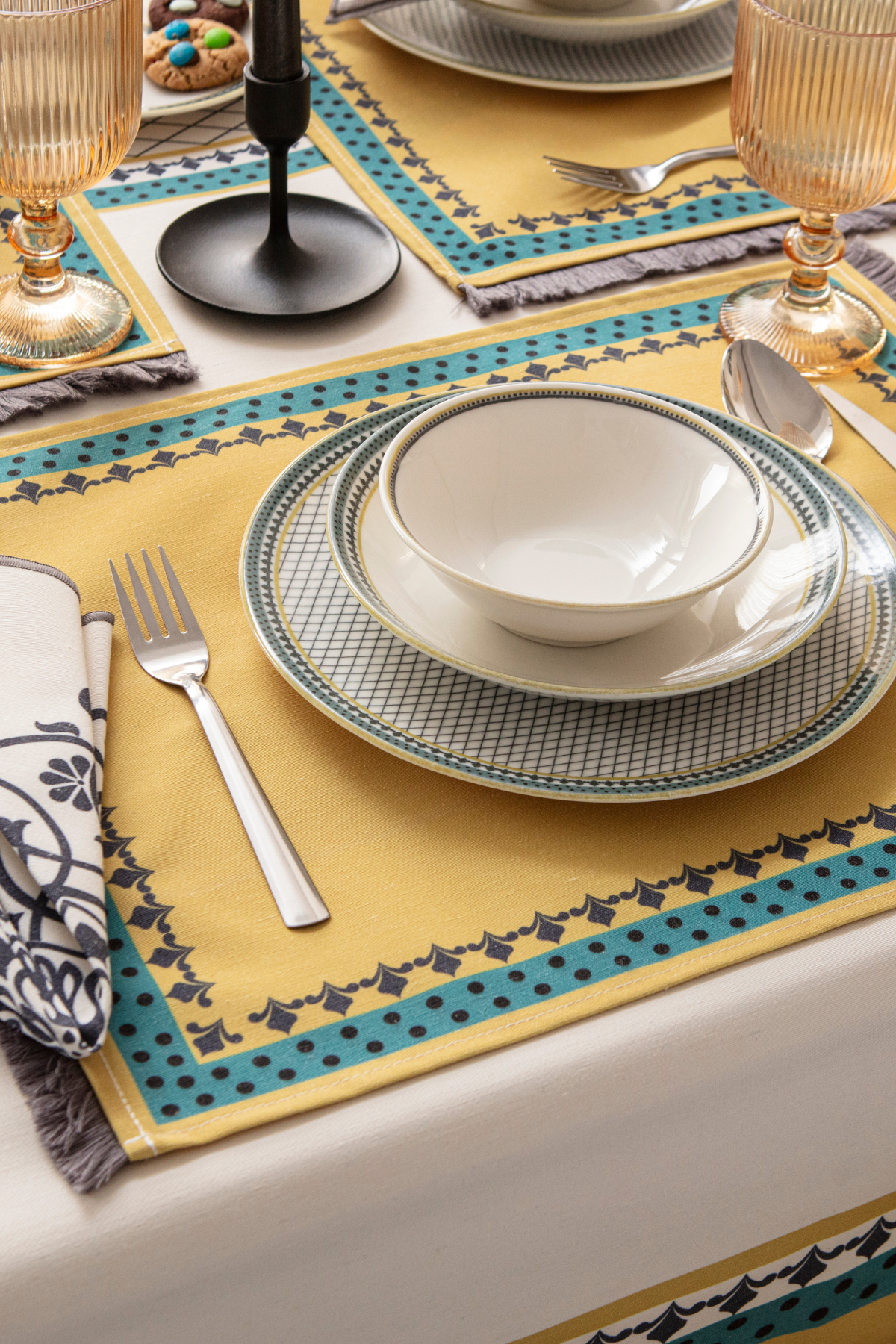 Safran Luxe, 6'lı Duck Keten Amerikan Servis, Supla, Kaymaz 40x50cm