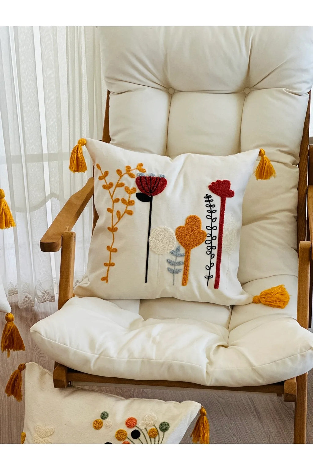 4'lü Kombin Punch İşlemeli Dekoratif Kırlent Kılıfı Seti, Beyaz