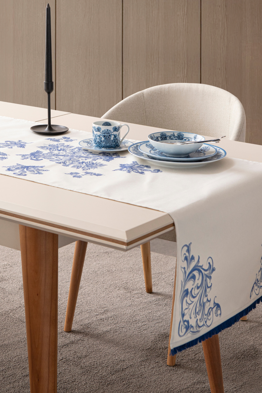 Elysian Blue Premium Serisi Duck Keten Runner, Kaymaz, 45x140