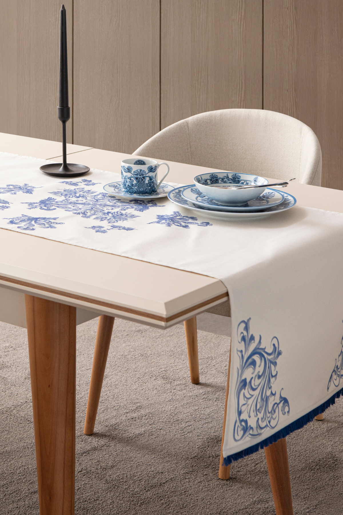 Elysian Blue Premium Serisi Duck Keten Runner, Kaymaz, 45x140