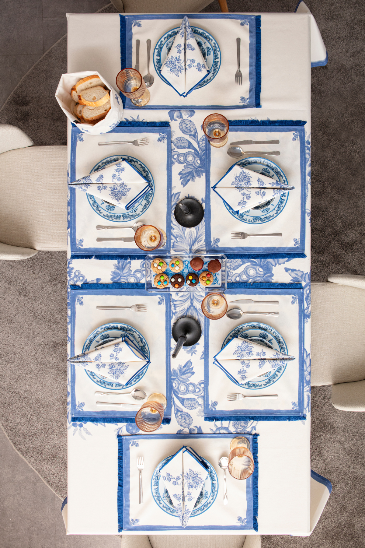 Elysian Blue Yemek Masası, Mutfak Masası Takımı, Masa Örtüsü,Runner,6 Amerikan Servis, 6 Kumaş Peçete