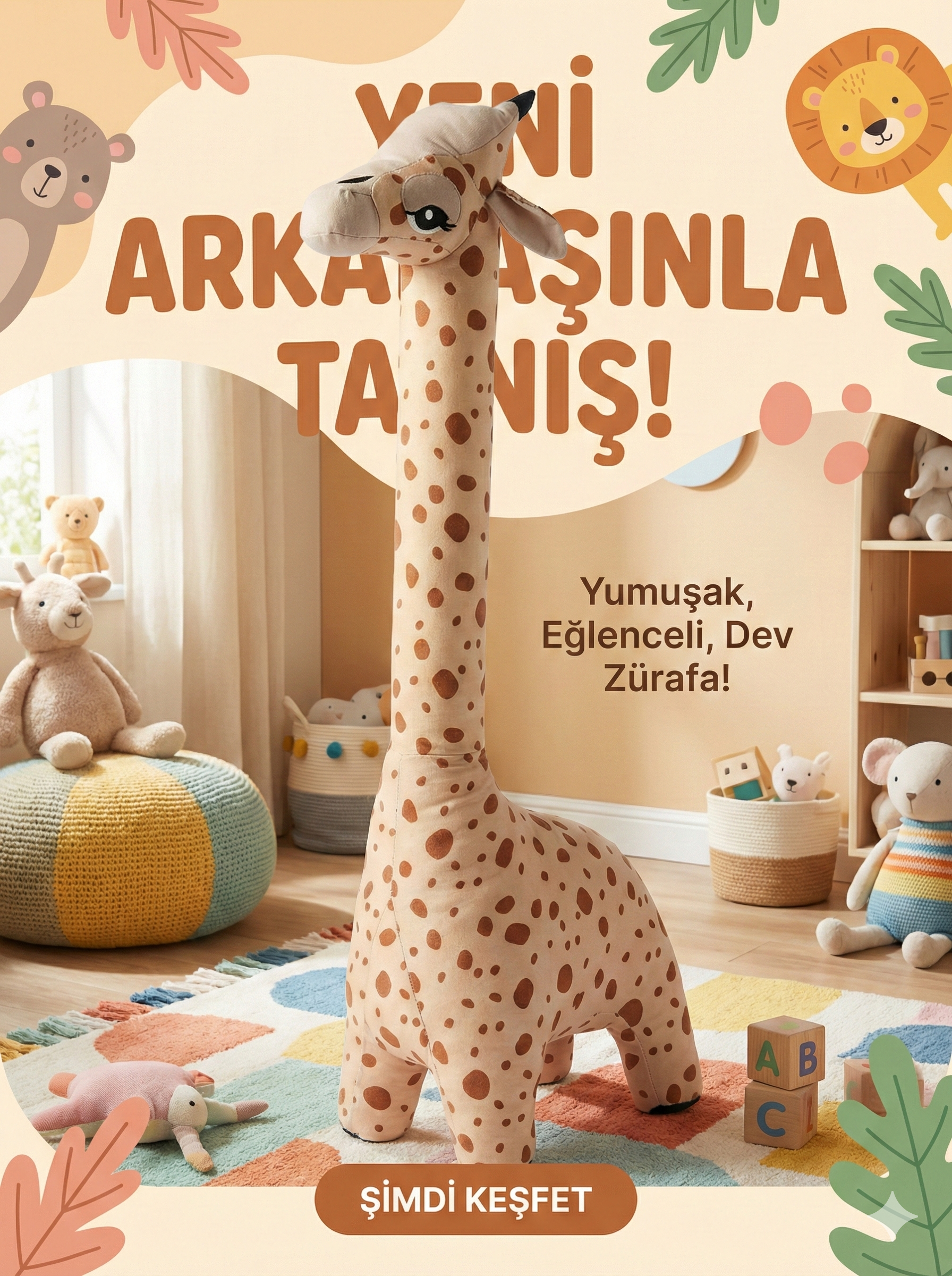 Zürafa Peluş Kadife Oyun Arkadaşı Hediyelik Oyuncak 100cm zürafa