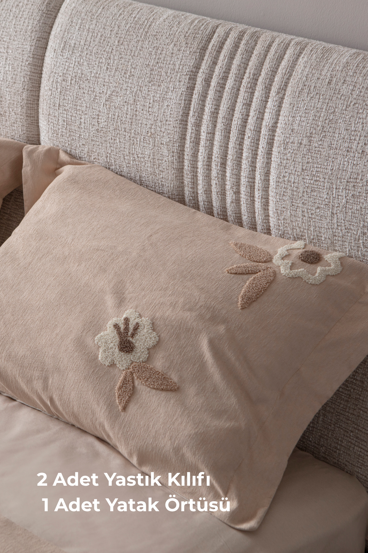 Lalezar Desen Çift Kişilik Nakışlı Yatak Örtüsü Seti Şönil Kumaş Punch Nakışlı 240x260cm