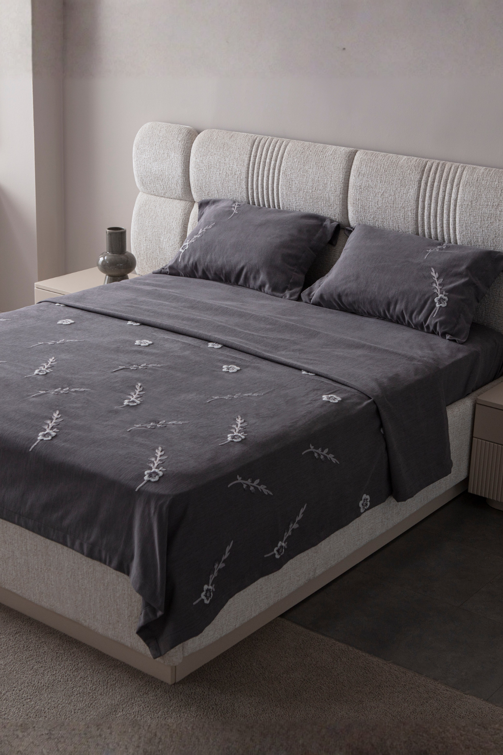 Seren Desen Çift Kişilik Nakışlı Yatak Örtüsü Seti Şönil Kumaş Punch Nakışlı 240x260cm