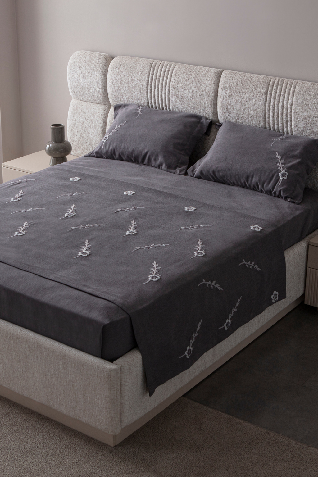 Seren Desen Çift Kişilik Nakışlı Yatak Örtüsü Seti Şönil Kumaş Punch Nakışlı 240x260cm