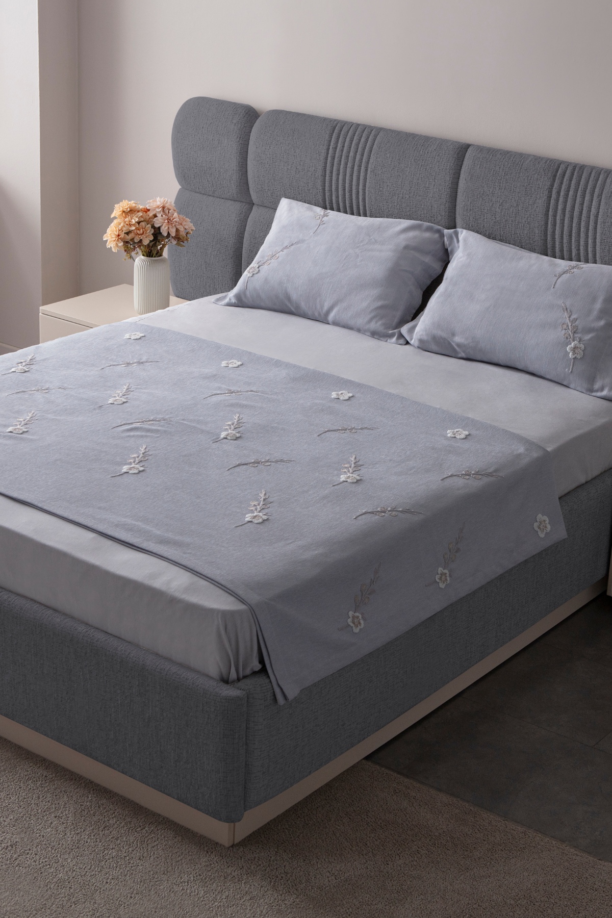 Seren Desen Çift Kişilik Nakışlı Yatak Örtüsü Seti Şönil Kumaş Punch Nakışlı 240x260cm