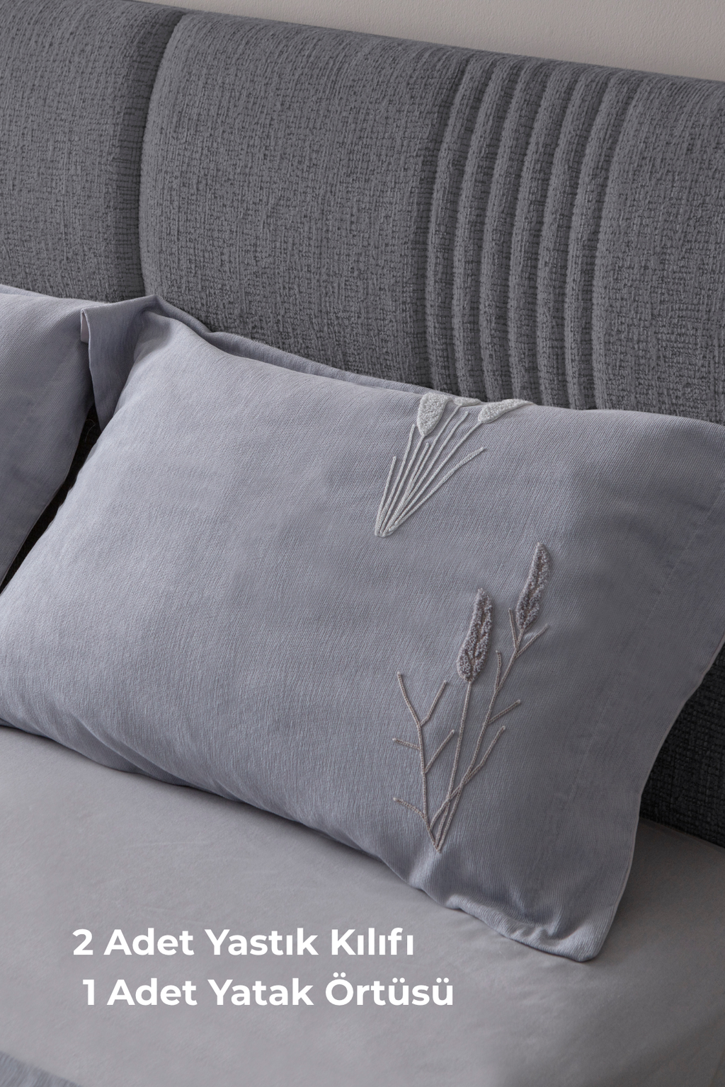 Willow Breeze Desen Çift Kişilik Nakışlı Yatak Örtüsü Seti Şönil Kumaş Punch Nakışlı 240x260cm