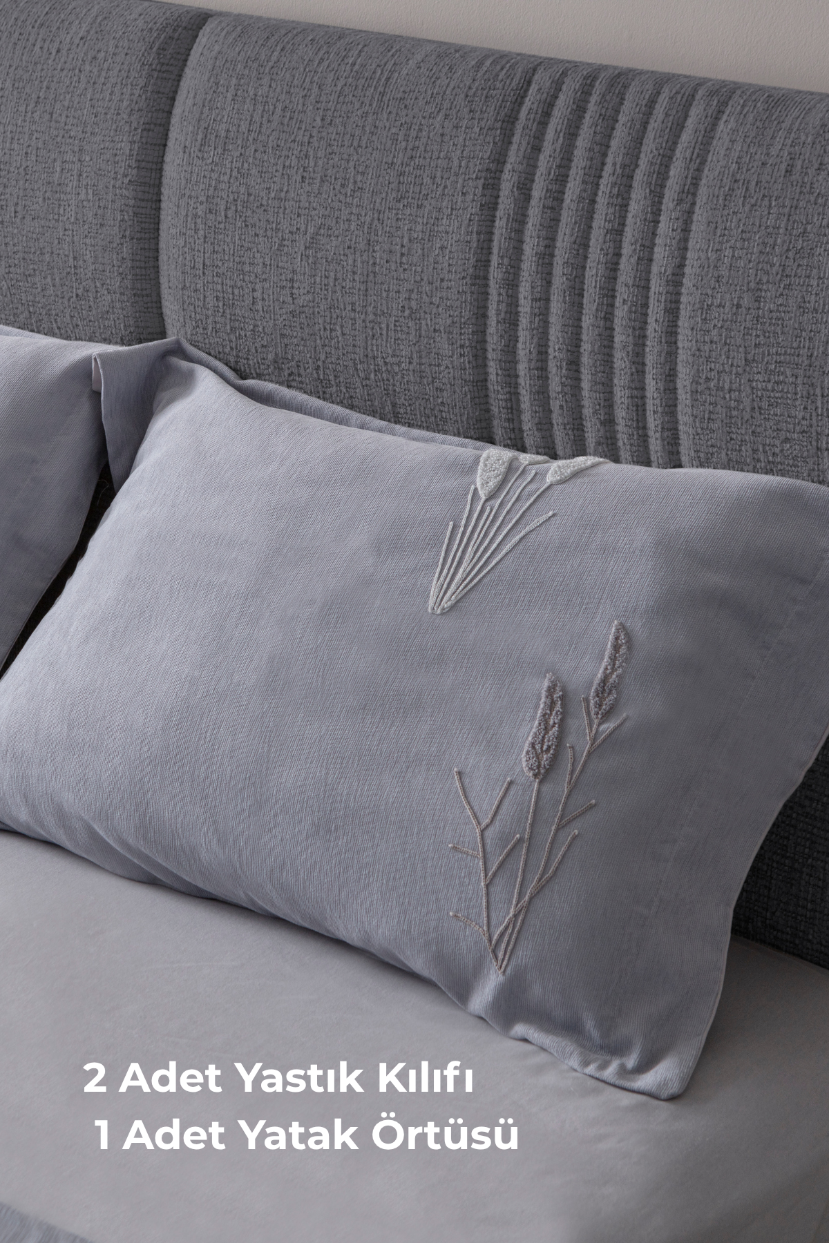 Willow Breeze Desen Çift Kişilik Nakışlı Yatak Örtüsü Seti Şönil Kumaş Punch Nakışlı 240x260cm