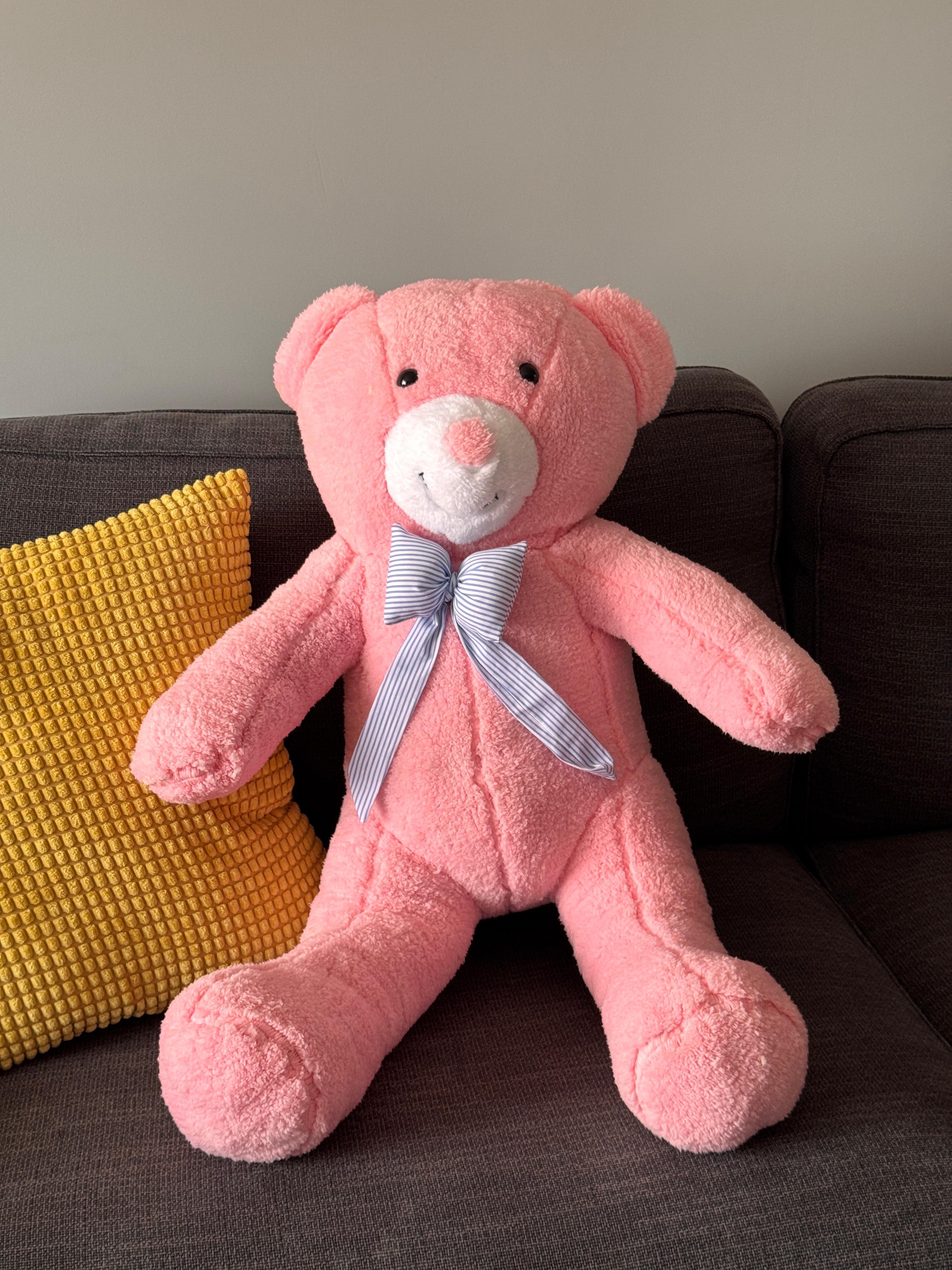 Papyonlu Pembe Dev Büyük Peluş Ayıcık 80cm Sevgililer Günü Özel Ayıcık, Hediyelik Ayı