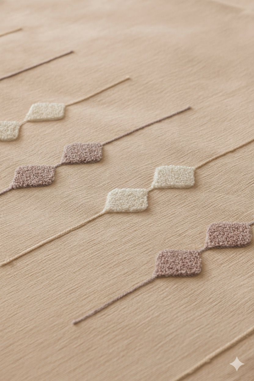 Zen Baklava Desen Çift Kişilik Nakışlı Yatak Örtüsü Seti Şönil Kumaş Punch Nakışlı 240x260cm