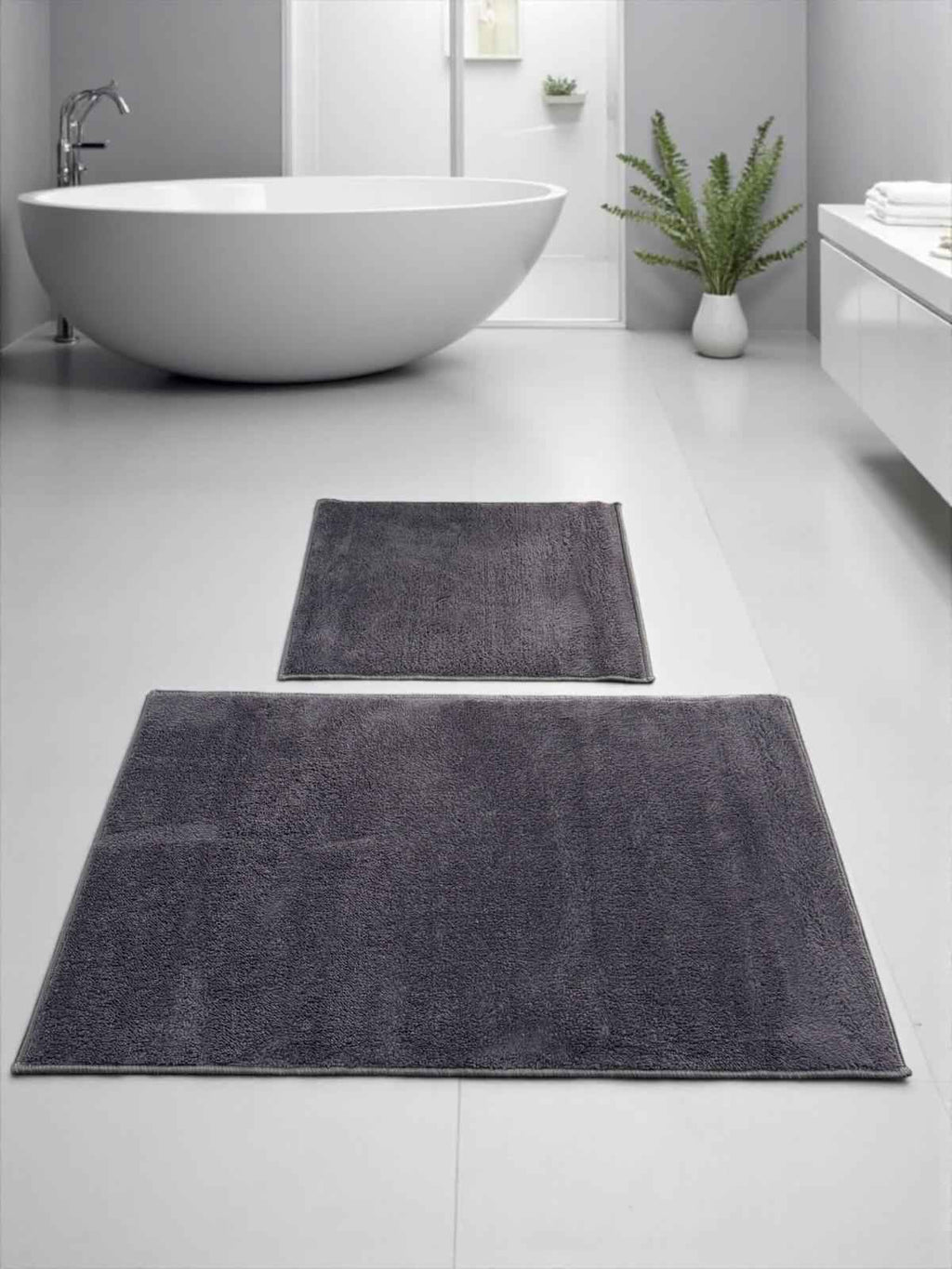 Modern Antrasit Banyo Halısı Seti (2 Parça) - Su Emici Banyo Paspası