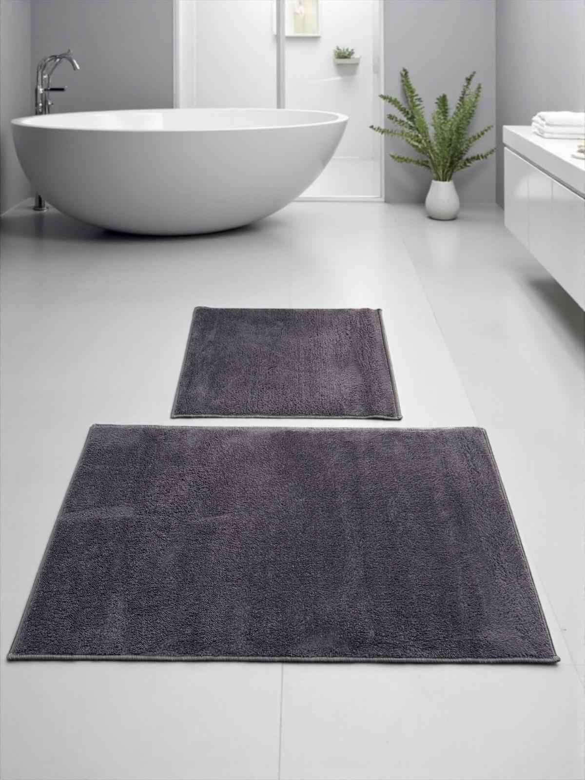 Modern Antrasit Banyo Halısı Seti (2 Parça) - Su Emici Banyo Paspası