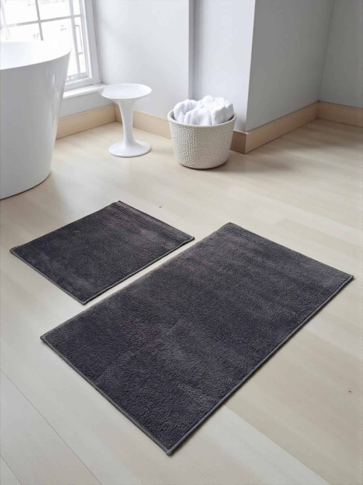 Modern Antrasit Banyo Halısı Seti (2 Parça) - Su Emici Banyo Paspası