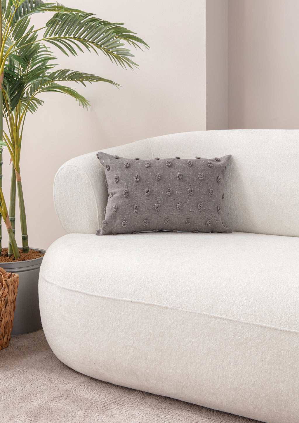 "Nokta" Bohem Puantiyeli, Dekoratif Keten Kırlent Kılıfı, Punch İşlemeli 43x43cm