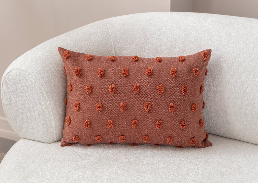 "Nokta" Bohem Puantiyeli, Dekoratif Keten Kırlent Kılıfı, Punch İşlemeli 43x43cm