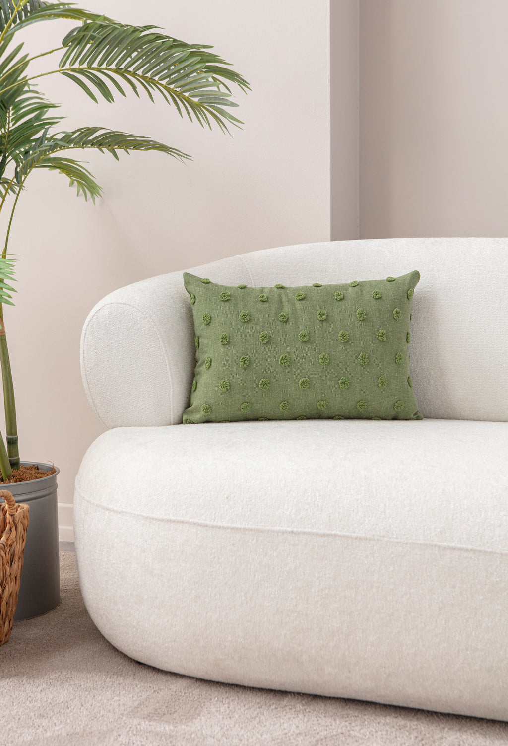 "Nokta" Bohem Puantiyeli, Dekoratif Keten Kırlent Kılıfı, Punch İşlemeli 43x43cm