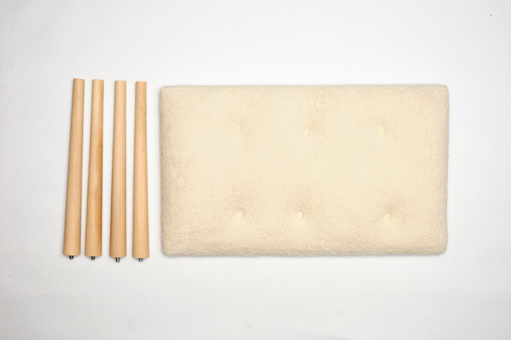 Retro Ahşap Ayaklı Handmade Çok Amaçlı Kuzu Tüyü Puf Bench Koltuk Sandalye 35*60*42