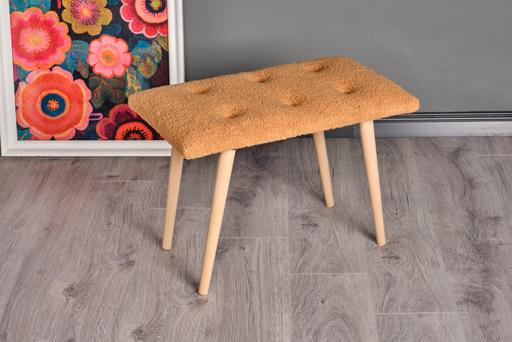 Retro Ahşap Ayaklı Handmade Çok Amaçlı Kuzu Tüyü Puf Bench Koltuk Sandalye 35*60*42
