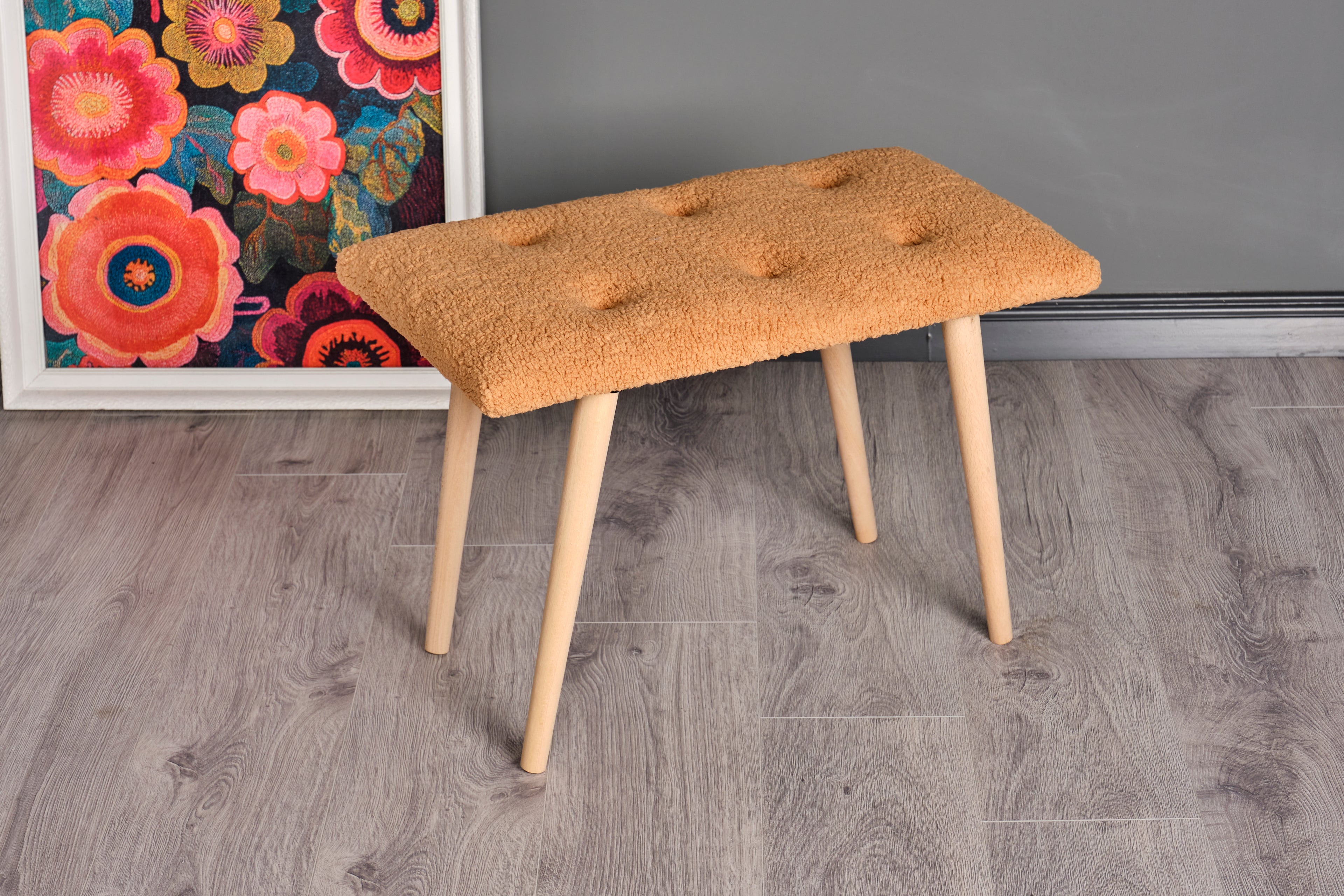 Retro Ahşap Ayaklı Handmade Çok Amaçlı Kuzu Tüyü Puf Bench Koltuk Sandalye 35*60*42