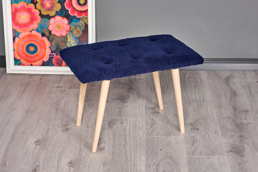 Retro Ahşap Ayaklı Handmade Çok Amaçlı Kuzu Tüyü Puf Bench Koltuk Sandalye 35*60*42