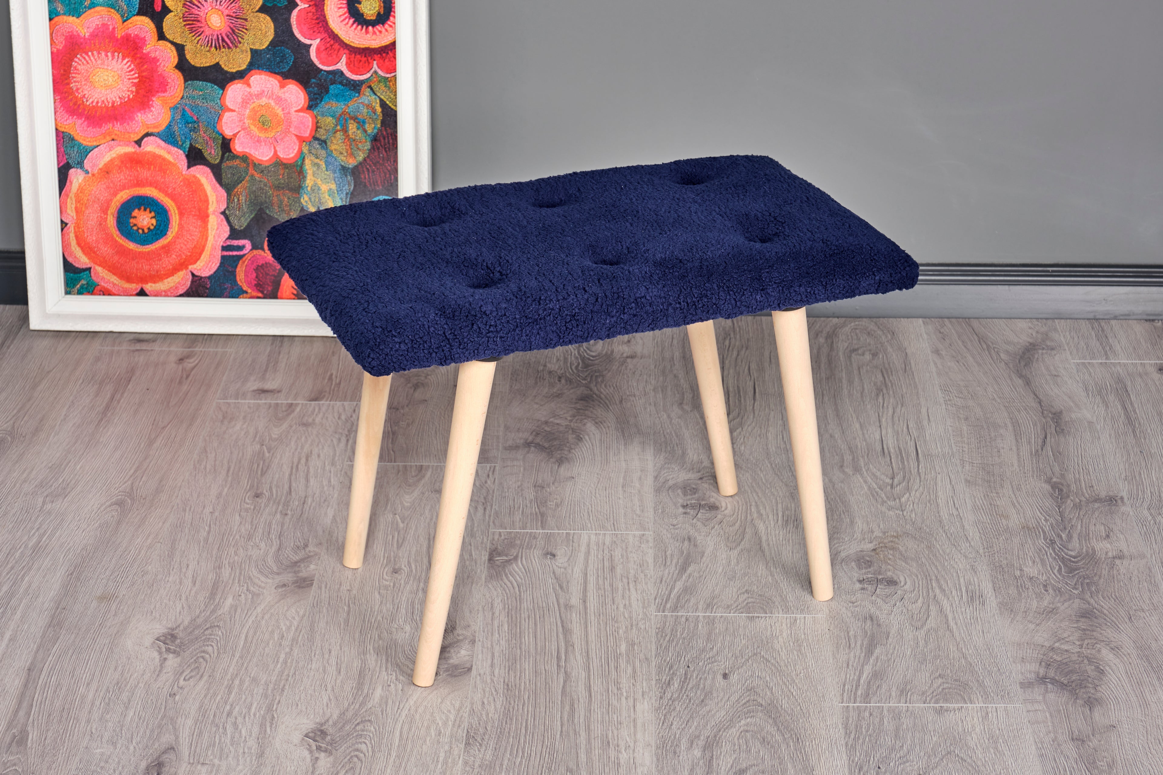 Retro Ahşap Ayaklı Handmade Çok Amaçlı Kuzu Tüyü Puf Bench Koltuk Sandalye 35*60*42