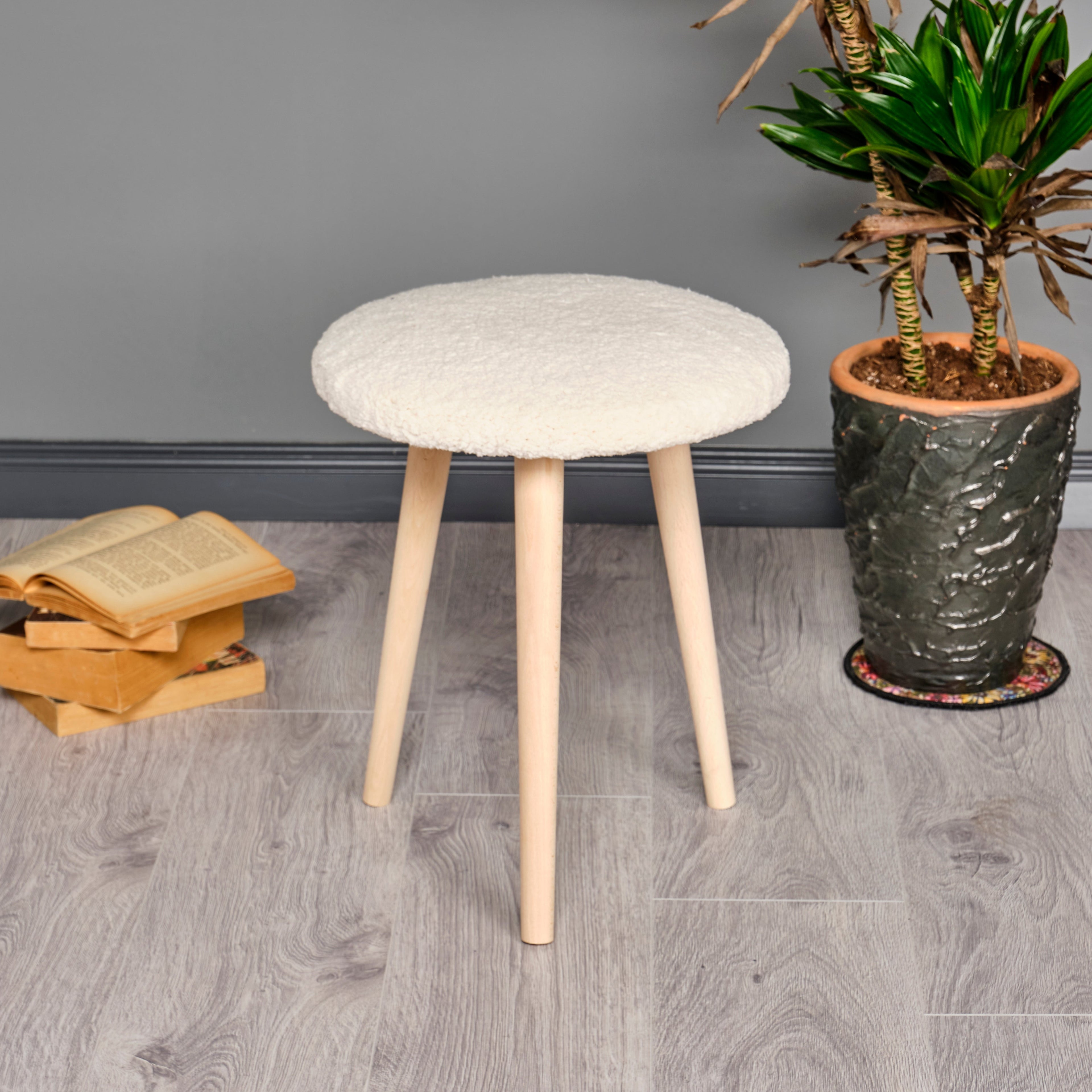 Ahşap Ayaklı Dekoratif Pelüş Puf Tabure Bench Sandalye